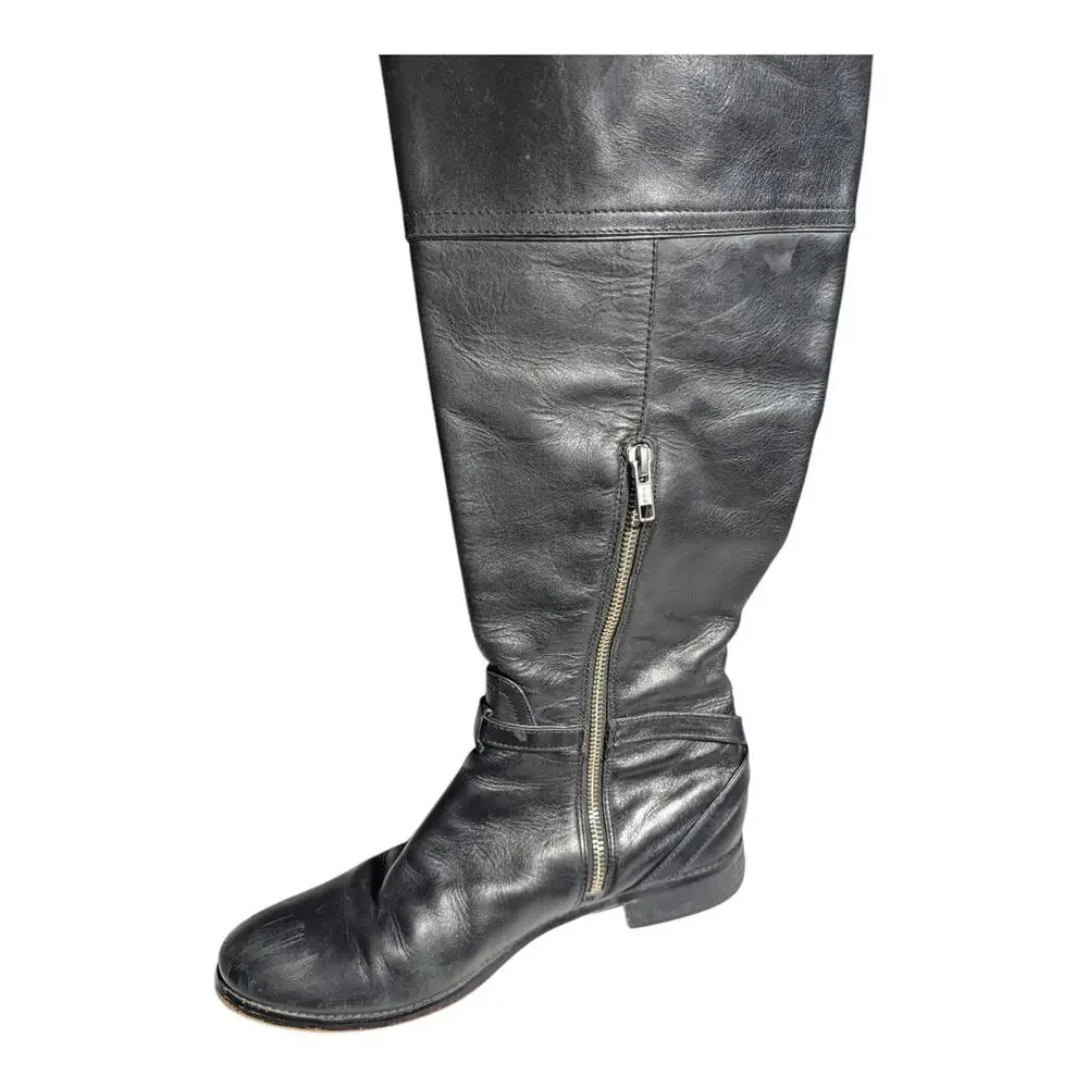 Coach Micha Black Leather Knee High Flat Sole Equestrian Riding Boots Sz 9